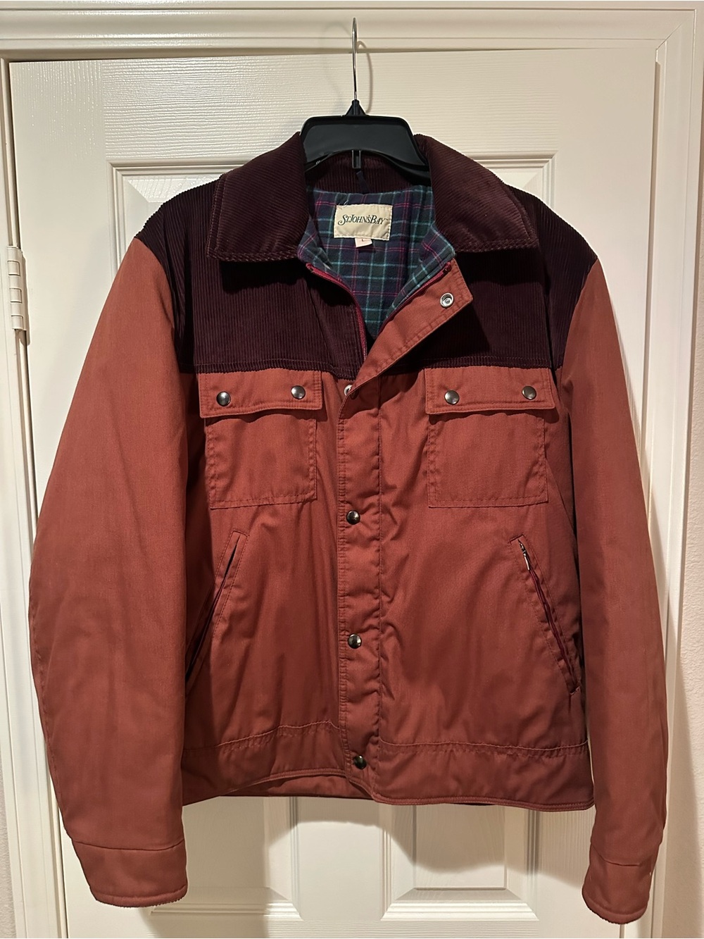Vintage St. John’s Bay Barn Jacket Rust Corduroy Plaid Lined Workwear Coat L